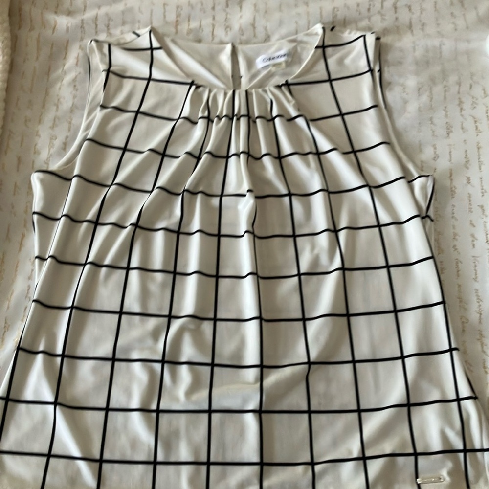 Calvin Klein women’s dress blouse in White with Black Grid